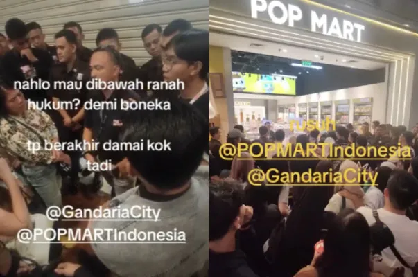 Viral,  antrean panjang hingga terjadi kerusuhan demi mendapatkan boneka Labubu.(Tangkap Layar Instagram/@mood.jakarta)