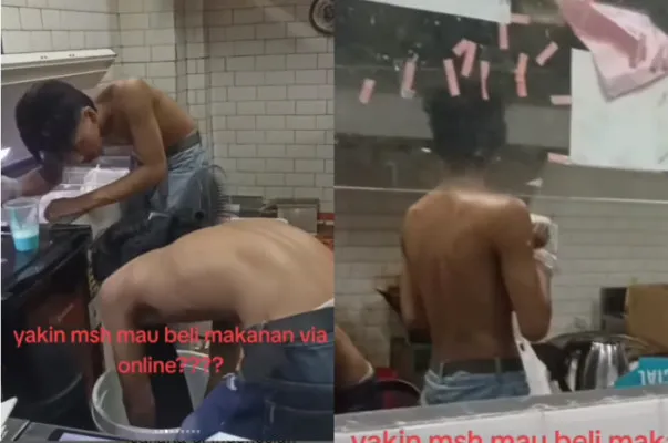 Pihak restoran Ayam Jatinangor House akhirya minta maaf seusai viralnya video oknum karyawan tak pakai baju saat memasak.(Tangkap Layar Instagram/@mood.jakarta)