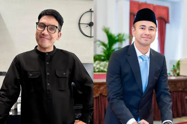 Desta ucapkan selamat kepada Raffi Ahmad usai dilantik sebagai utusan khusus presiden.(Instagram/@desta80s, @raffinagita1717)