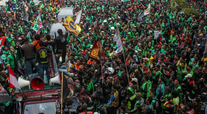 Tiga titik lokasi demo ojol di Jakarta hari ini.(Sumber: Poskota/Ahmad Tri Hawaari)