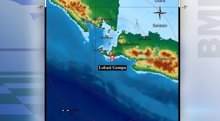 Peta titik gempa bumi yang terjadi di Sumur Pandeglang. (Dok. BMKG)