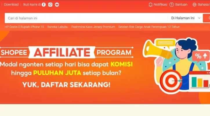 Cara daftar program afiliasi shopee. (Shopee.co.id)