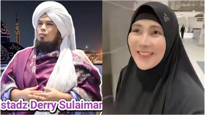 Ustadz Derry Sulaiman mengomentari mengenai transgender Isa Zega yang menjalankan ibadah umroh menggunakan pakaian muslimah padahal dirinya seorang laki-laki. (Kolase Ustadz Derry Sulaiman dan Isa Zega)