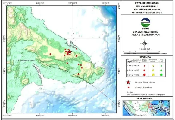 Gempa Bumi Magnitudo 5.5 Guncang Kabupaten Berau, Kalimantan Timur, diikuti 18 Kali Gempa Susulan. (Dokumen BNPB)