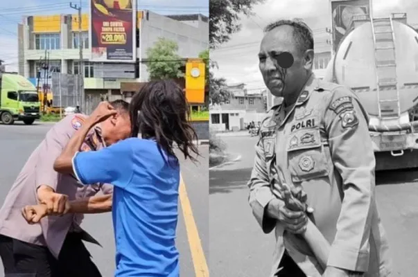 Momen Ipda Purnomo terkena pukulan dari seorang ODGJ hingga berdarah.(Instagram/@purnomopolisibaik)