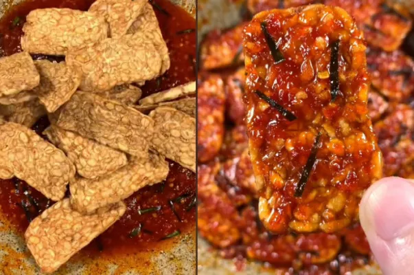 Berikut ini resep Keripik Tempe Balado yang mudah dicoba di rumah.(Tangkap Layar TikTok/@masakmakanmain)