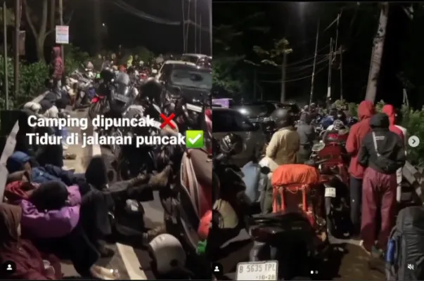 Viral di media sosial yang memperlihatkan situasi kemacetan di Puncak, Bogor.(Tangkap Layar Instagram/@memomedsos)