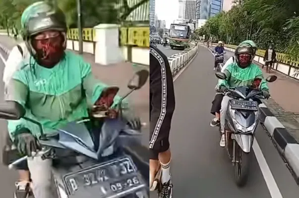 Viral ojol diduga menendang pesepeda di jalur sepeda.(Tangkap Layar Instagram/@medsos_rame)