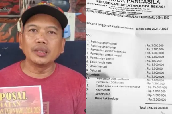 Pemimpin Ormas Pemuda Pancasila Bekasi Selatan meminta maaf usai viralnya proposal anggaran dana perayaan tahun baru 2025.(Tangkap Layar Instagram/@fakta.indo)