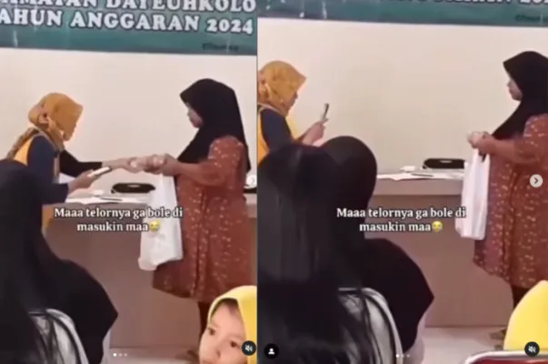 Viral pembagian telur untuk ibu hamil diambil kembali seusai melakukan sesi foto.(Tangkap Layar Instagram/@memomedsos)