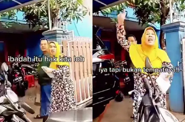 Viral, seorang ibu-ibu yakni oknum ASN di Bekasi ngamuk ke tetangga yang sedang beribadah di rumahnya.(Tangkap Layar X/@bobby_risakotta)