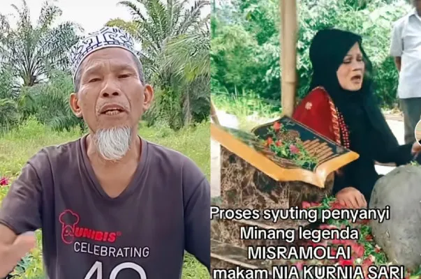 Ayah Nia Kurnia Sari tidak terima saat mengetahui makam anaknya dijadikan tempat pembuatan video klip oleh seorang penyanyi.(Tangkap Layar TikTok/@ratu.givana5)