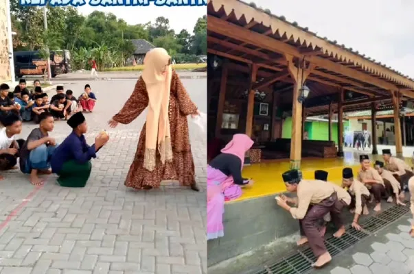 Momen istri Gus Miftah, Ning Astuti membagikan roti kepada santri di Pondok Pesantren Ora Aji miliknya.(Tangkap Layar TikTok/@santri_ora_aji)