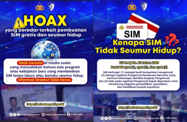 Di media sosial ada narasi yang menyebutkan Presiden Prabowo umumkan SIM Online gratis dan akan berlaku untuk seumur hidup. Namun benarkah hal itu? (Instagram/@korlantaspolri.ntmc)