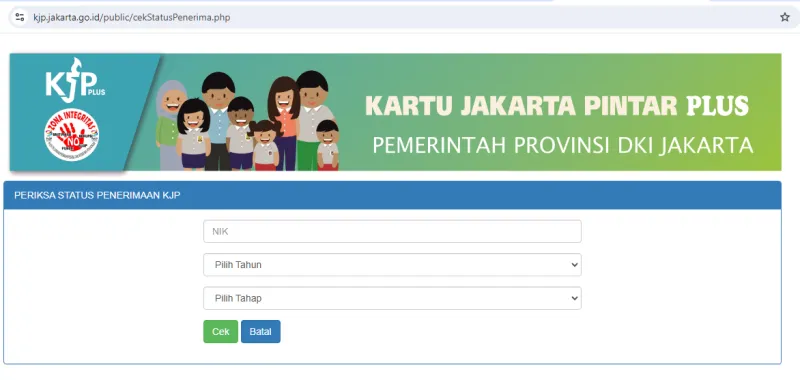 Cek status penerimaan KJP di laman kjp.jakarta.go.id. (Tangkapan layar website kjp.jakarta.go.id)