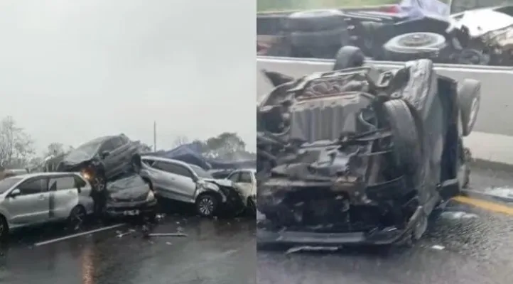 Kecelakaan Tol Cipularang KM 92, beberapa kendaraan bertumpuk. (Tangkapan layar video Instagram).