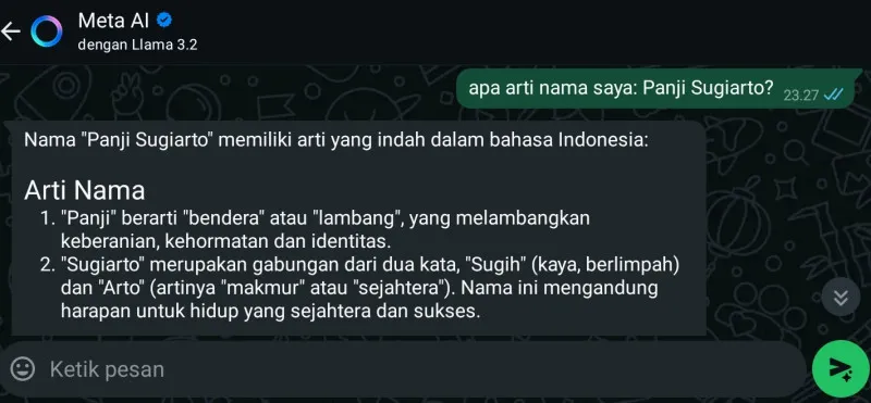 apa arti namamu menurut meta ai whatsapp viral, begini cara buatnya. (poskota/faiz)