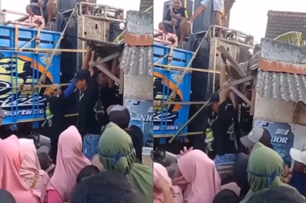 Viral warung milik warga dirusak agar truk sound system bisa melintas.(Tangkap Layar Instagram/@memomedsos)