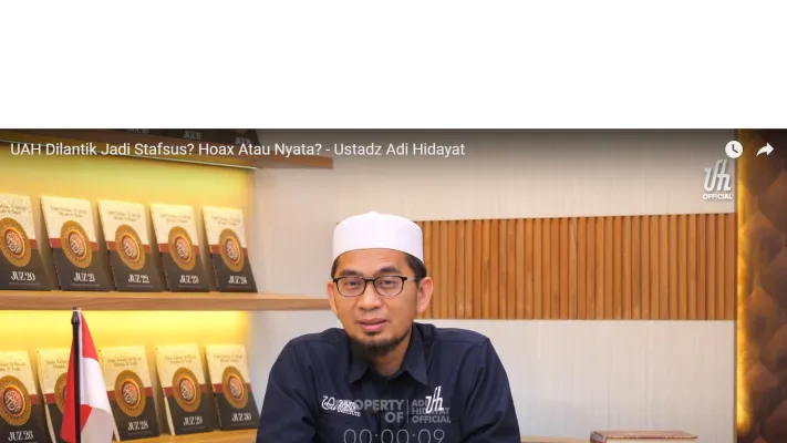 Ustaz Adi Hidayat akhirnya memberika klarifikasi terkait isu menjadi Utusan Khusus Presiden gantikan Gus Miftah. (Youtube/Adi Hidayat Official)