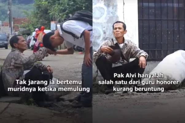 Viral kisah Pak Alvi seorang guru honorer dan juga pemulung.(Tangkap Layar TikTok/@duniapunyacerita_)