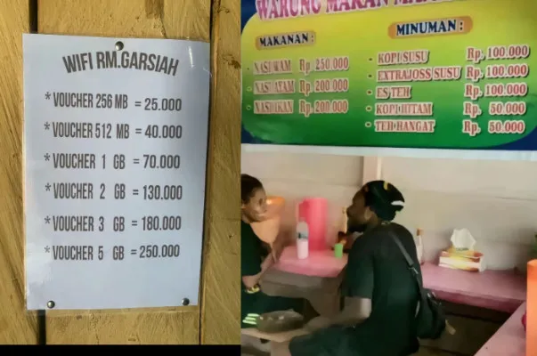 Viral, menu makanan dan minuman di Papua bikin konsumen terkejut.(Instagram/@pembasmi.kehaluan.reall)