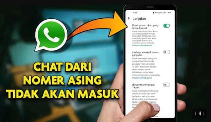 Begini cara pasang fitur agar chat dari nomor asing tidak akan masuk. Tangkap layar/YoTube/Syam Kapuk