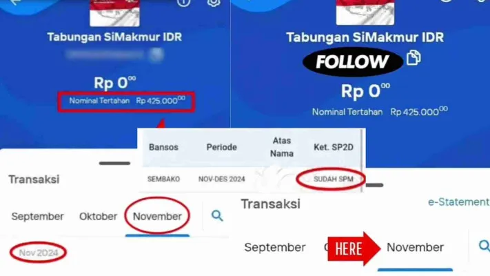 Kolase tangkapan layar nominal tertahan diduga dana Bansos BPNT Rp400.000 di Tabungan SiMakmur aplikasi Livin by Mandiri. (YouTube Naura Vlog/Modif Fani Ferdiansyah)