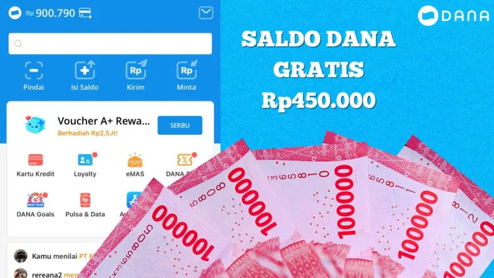 Saldo dana gratis Rp450.000 bisa anda klaim sekarang masuk dompet elektronik! (Poskota/Syania Nurul Lita Baikuni)