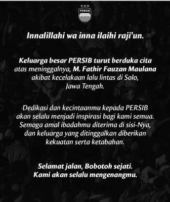 Seorang Bobotoh Persib meninggal dunia ketika hendak menonton laga tandang antara Persib Bandung PSS Sleman di Stadion Manahan, Solo, Senin 9 Desember 2024. (Instagram Official Persib)