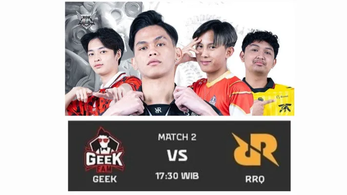 Jadwal turnamen Mobile Legends MPL ID S14 mempertemukan tim RRQ Hoshi vs Geek Fam hari ini Minggu 1 September 2024 pukul 17.30 WIB. (MPL ID)