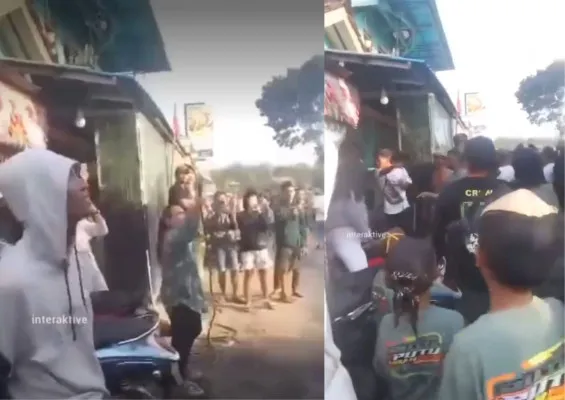 seorang ibu nyaris menjadi korban pengeroyokan oleh peserta karnaval sound horeg karna peserta tersebut tidak terima ditegur.(Screenshot)