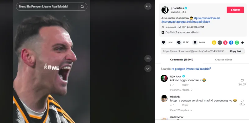 Akun Juventus memposting video dengan backsound lagu Jawa yang viral di TikTok. (Tiktok/@Juventus)