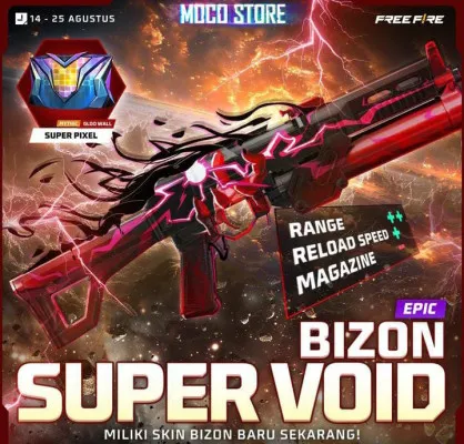 Klaim kode redeem Free Fire hari ini Rabu, 21 Agustus 2024 untuk dapatkan skin epic Bizon Super Void. (Tangkap layar/Instagram/@freefirebgid)