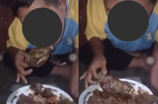 Anak Berkebutuhan Khusus di Bandung dipaksa makan daging musang oleh sejumlah pemuda.(Tangkap Layar X/@dhemit_is_back)