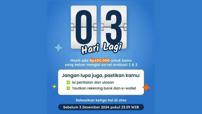 Peserta Prakerja gelombang 71 yang belum isi survei evaluasi 1 dan 2 segera selesaikan dapatkan Insentif saldo gratis Rp100.000 (prakerja)