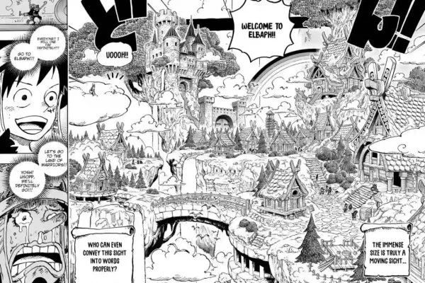 Luffy dan kawan-kawan terharu melihat penampakan Pulau Elbaf yang akhirnya ditunjukan oleh Oda dalam One Piece Chapter 1132.