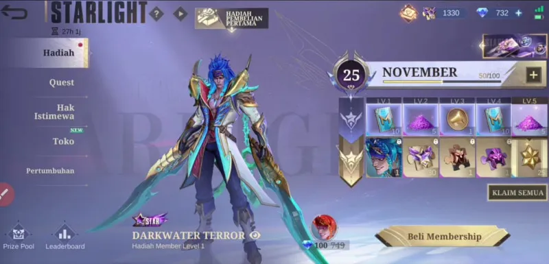 Tangkapan layar skin Mobile Legends Starlight Martis. (YouTube Bocil Epic Gaming 2)