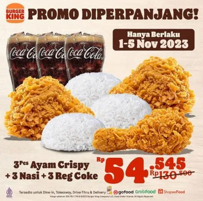 Promo Burger King "Pesta crispy chicken" hadir khusus awal bulan dari tanggal 1 sampai 5 November 2023. (Foto : instagram @burgerking.id)