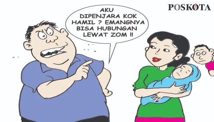 Kartun Nah Ini Dia: Suami Dibui Selama 2 Tahun Bini di Rumah Kok Bersalin. (kartunis: poskota/ucha)