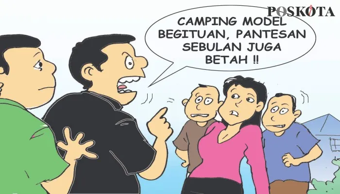 Kartun Nah Ini Dia: Sebulan 'Camping' di Hutan, Gadis ABG Buat Pelampiasan. (kartunis: poskota/ucha)