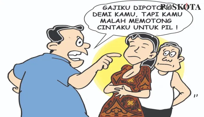 Kartun Nah Ini Dia: Jadi Kades Dimodali, Suami Terpilih Malah Memiliki PIL. (kartunis: poskota/ucha)