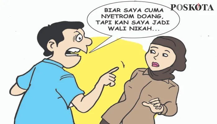 Kartun Nah Ini Dia: Jadi Bapak 'Nyetrum' Doang, Anak Nikah Kepingin Tampil. (kartunis: poskota/ucha)