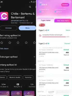 Chilla, aplikasi penghasil uang gratis dengan balas chat teman ngobrol. (Lemon8/Tanti Kurniati)