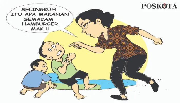 Kartun Nah Ini Dia: Dituduh Suami Main Lelaki, Dua Balita Menjadi Sasaran. (kartunis: poskota/ucha)