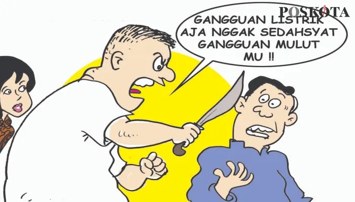 Kartun Nah Ini Dia: Gangguan Listrik Tak Seberat Gangguan Tetangga pada Bini. (kartunis: poskota/ucha)