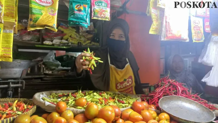 Sri, pedagang sayur mayur di Pasar Slipi, Jakarta Barat. (Pandi)