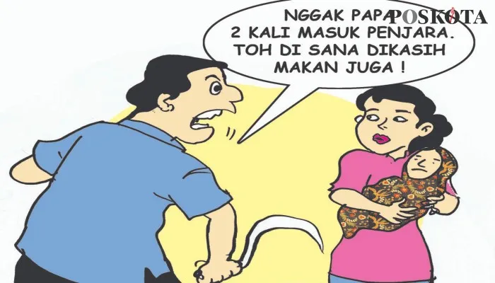 Karikatur Nah Ini Dia: Ditinggal 2 Tahun di Penjara Bini Dihamili oleh Tetangga. (karikaturis: poskota/ucha)