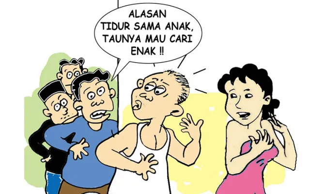 Karikatur Nah Ini Dia: Pindah Kamar Tunggui Anak, Padahan Dikeloni Tetangga. (Kartunis/Poskota.co.id/GTS)