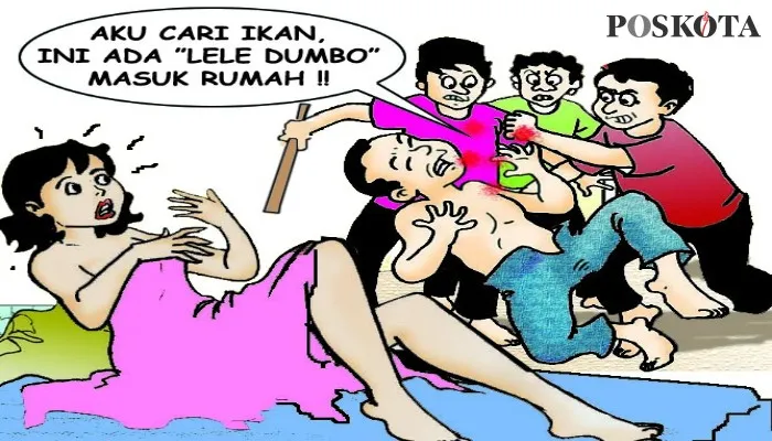 Karikatur Nah Ini Dia: Ditinggal Suami Cari Ikan, Bini Masukkan Lele Dumbo. (karikaturis: poskota/ucha)