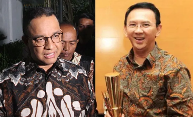 Anies Baswedan dan Ahok disorot usai kebakaran di Tanah Merah, Depo Pertamina Plumpang. Foto: Kolase.